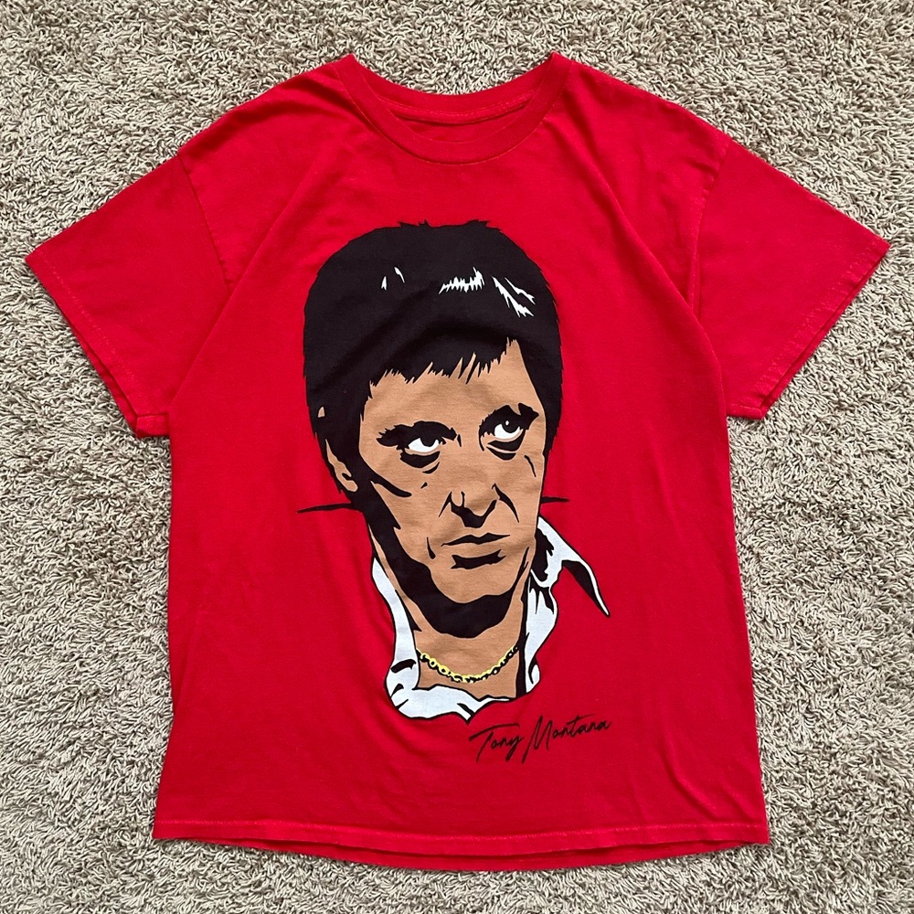 Scarface Red L Graphic Print T-shirt 'Tony Montana' - "The World is Yours"